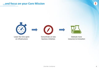 Wise Men Confidential 8
Lower the time spent
on infrastructure
Concentrate on new
business initiatives
Dedicate more
resources to innovation
…and focus on your Core Mission
 