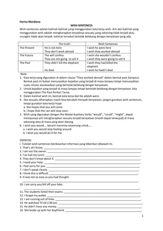 WISH SENTENCE AND EXERCISES