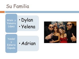 Su Familia
•Dylan
• Yelena
Wisin y
Yomaira
López
•Adrian
Yandel
y
Edneris
Espada
 