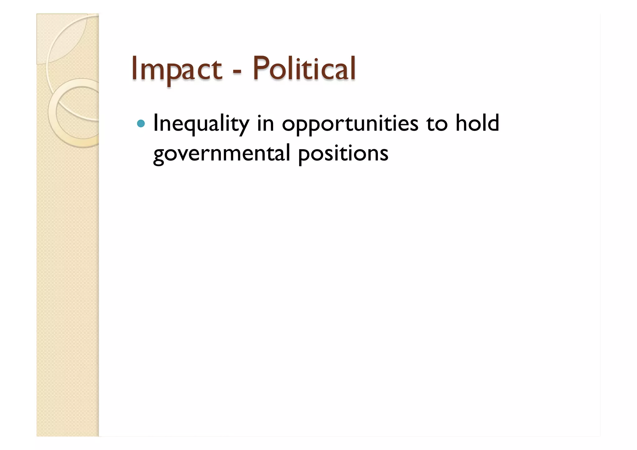 Impact - Political Inequality in opportunities to hold governmental positions 