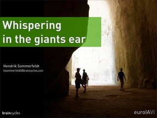 Whispering
in the giants ear

Hendrik Sommerfeldt
hsommerfeldt@braincycles.com




braincycles                    euroIAVI
 