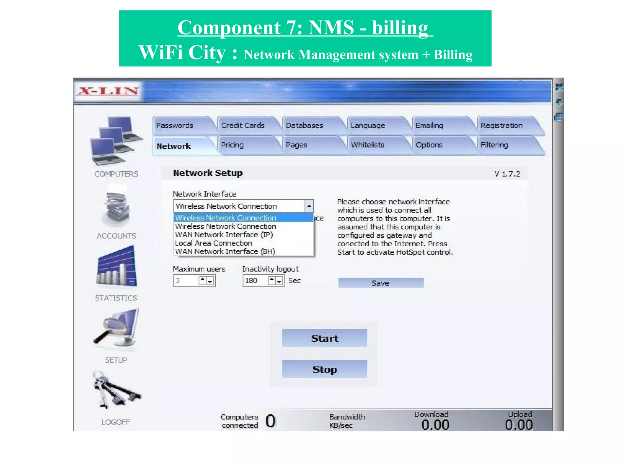 Component 7: NMS - billing  WiFi City :  Network Management system + Billing 