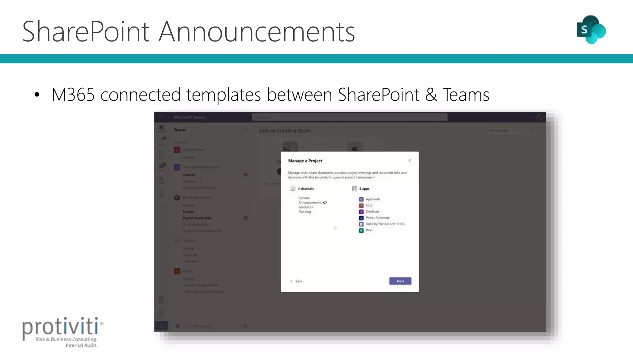 SharePoint Announcements
• M365 connected templates between SharePoint & Teams
 