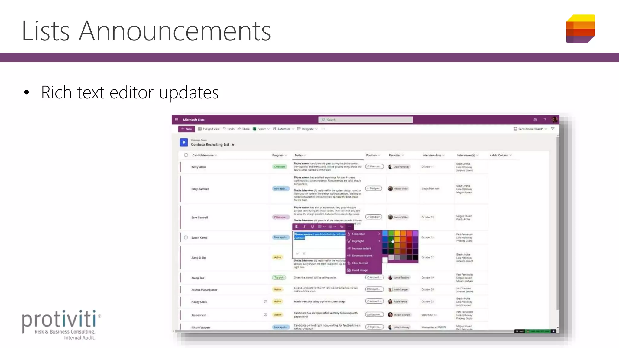 Lists Announcements
• Rich text editor updates
 