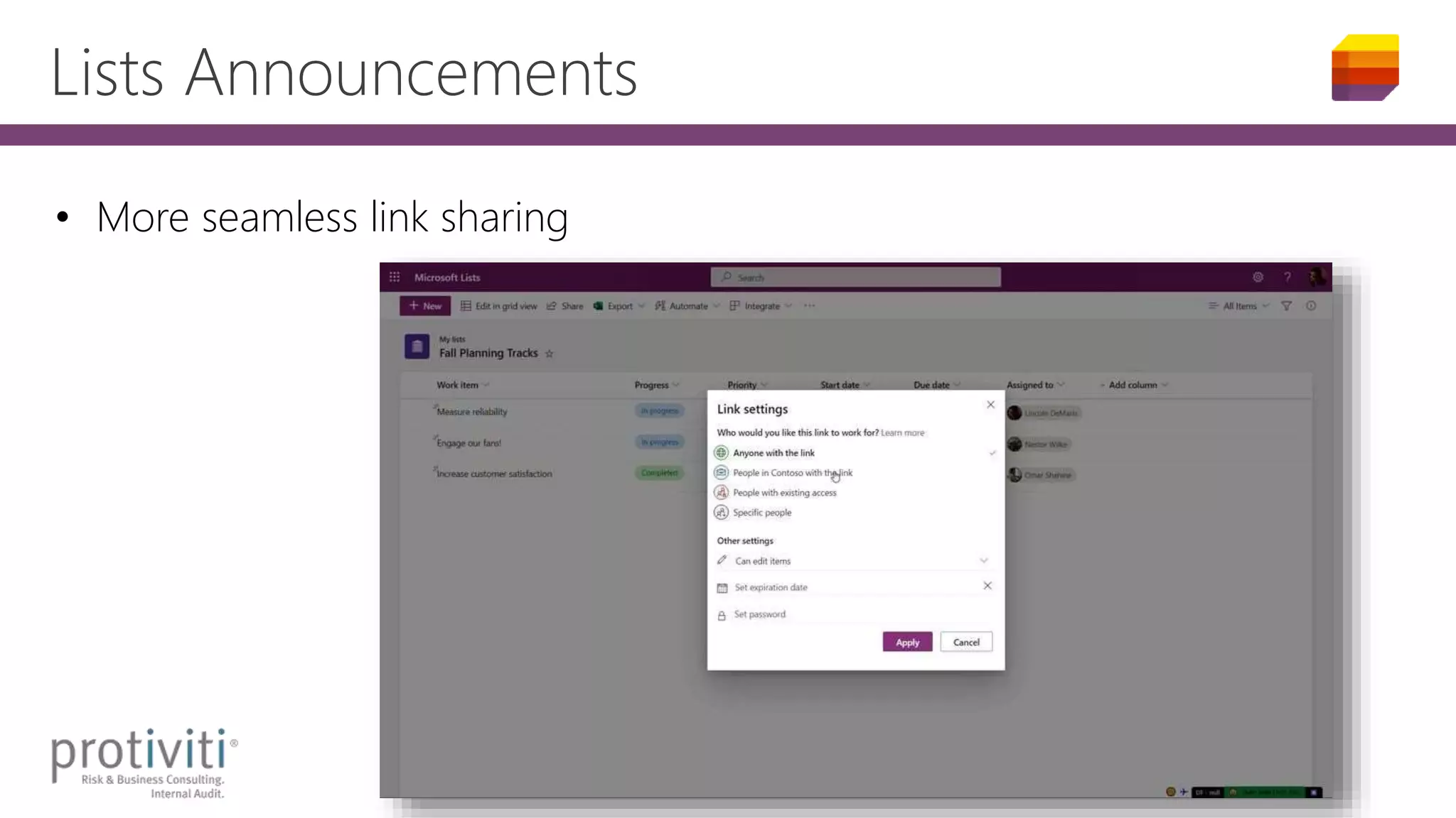 Lists Announcements
• More seamless link sharing
 