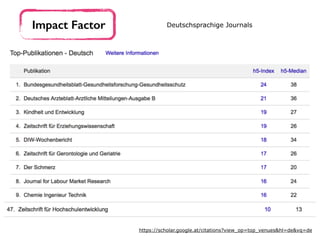 Impact Factor Deutschsprachige Journals
https://scholar.google.at/citations?view_op=top_venues&hl=de&vq=de
 