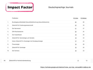 Impact Factor Deutschsprachige Journals
https://scholar.google.at/citations?view_op=top_venues&hl=de&vq=de
 