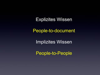 Explizites Wissen
People-to-document
Implizites Wissen
People-to-People
 