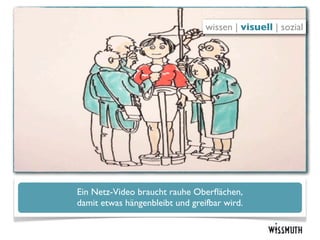 wissen | visuell | sozial




Ein Netz-Video braucht rauhe Oberﬂächen,
damit etwas hängenbleibt und greifbar wird.
 