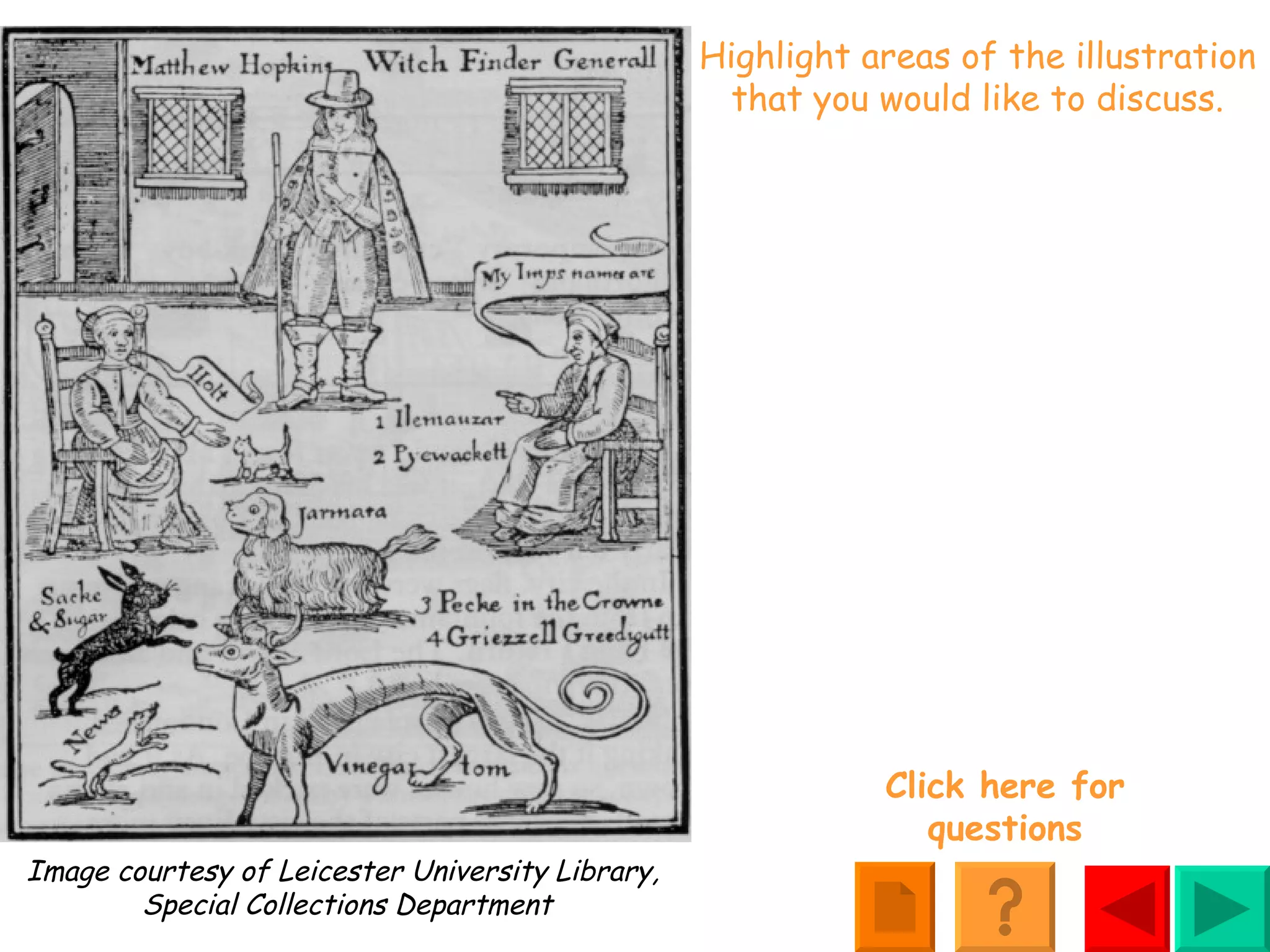 Highlight areas of the illustration that you would like to discuss. Click here for questions Image courtesy of Leicester University Library,  Special Collections Department 