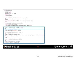 !
!

class CommandLineOptions

!
!
!
!
!
!
!
!
!
!
!

attr_accessor :argv
attr_reader :options
def initialize (argv = [], &block)
@options = {}
@argv = argv
instance_eval &block
end
def has (option_flag)
options.include?(option_flag) && argv.include?("-#{option_flag}")
end
def valid?
options.each do |option_flag, option_type|
return false unless option_valid?(option_type, raw_value_for_option(option_flag))
end
end
def value (option_flag)
raw_option_value = raw_value_for_option(option_flag)
return nil unless raw_option_value
option_type = options[option_flag]
return extract_value_from_raw_value(raw_option_value) if option_type == :string
end
private def option (option_flag, option_type = :boolean)
options[option_flag] = option_type
end
private def option_valid? (option_type, raw_value)
send("#{option_type}_option_valid?", raw_value)
end
private def string_option_valid? (raw_value)
extract_value_from_raw_value(raw_value).length > 0
end
private def integer_option_valid? (raw_value)
extract_value_from_raw_value(raw_value).length > 0 && (Integer(extract_value_from_raw_value(raw_value)) rescue false)
end
private def boolean_option_valid? (raw_value)
true
end
private def extract_value_from_raw_value (raw_value)
raw_value[2..-1]
end
private def raw_value_for_option (option_flag)
argv.find { |arg| arg =~ /-#{option_flag}/ }
end

end

Enable Labs

!65

65

@mark_menard

WiteSmallThings - February 8, 2014

 