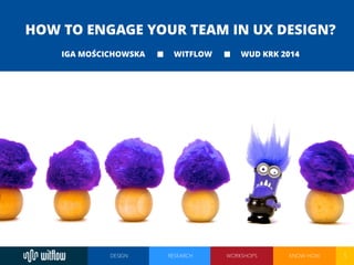 HOW TO ENGAGE YOUR TEAM IN UX DESIGN? 
IGA MOŚCICHOWSKA WITFLOW WUD KRK 2014 
DESIGN RESEARCH WORKSHOPS KNOW-HOW 1 
 