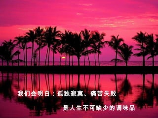 我们会明白：孤独寂寞、痛苦失败
是人生不可缺少的调味品
 