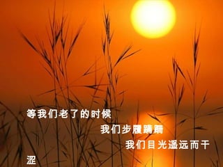 等我们老了的时候
我们步履蹒跚
我们目光遥远而干
涩
 