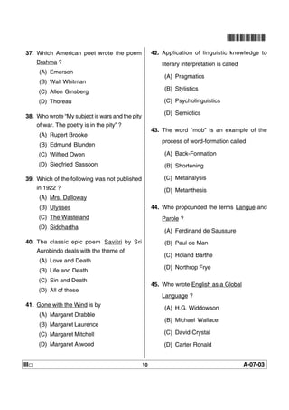 APSET 2012 English Paper III with answers | PDF