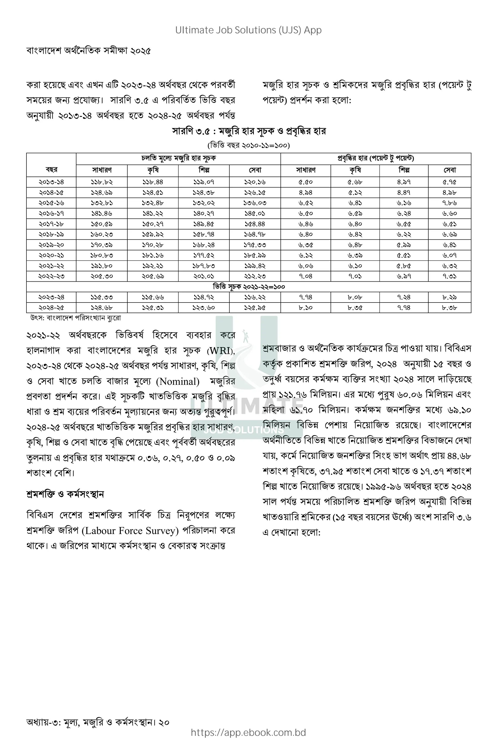 < # KB V• k $%$&
- : , । 20
D ? @< @9 @A $%$ -$E V<? >V ! < t
^W H ( ^I। M .& @ ! < ; ] <?
'( $%` -`E V<? D $%$E-$& V<? !(”
D ¤C g K Hy z D (! — ¥
! —) HKB D # :
M .& : D ¤C Hy z D
( ; ] <? $%`%-``=`%%)
<?
C# D ¤C Hy z D (! — ¥ ! —)
 M q r Bs > <  M q r Bs > <
$%` -`E ``e.e$ ``e.EE ``o.%n `$%.`G &.&% &.Ge E.on &.n&
$%`E-`& `$E.Go `$E.&` `$E. e `$G.`& E.oE &.`$ E.En E.oe
$%`&-`G ` $.e` ` $.Ee ` $.%$ ` G.% G.&$ G.E` G.`G n.eG
$%`G-`n `E`.EG `E`.$$ `E%.$n `E&.%` G.&% G.&o G.$E G.G%
$%`n-`e `&%.&o `&%.$n `Eo.E& `&E.EE G.EG G.E% G.&& G.&`
$%`e-`o `G%.$ `&o.o$ `&e.nE `GE.ne G.E% G.E$ G.$$ G.Go
$%`o-$% `n%. o `n%.$e `Ge.$E `n&. G. & G.Ee &.oo G.E`
$%$%-$` `e%.e `e`.`G `nn.&$ `e&.oo G.`$ G. o &.&` G.%n
$%$`-$$ `o`.e% `o$.$` `en.e `oo.E$ G.%G G.`% &.e& G. $
$%$$-$ $%&. % $%&.Go $%`.%` $`$.$ n.%E n.%` G.on n. `
; ] ¤C $%$`-$$=`%%
$%$ -$E ``&. ``&.GG ``E.n$ ``G.$$ n.nE e.%e n.$E e.$o
$%$E-$& `$E.Ge `$&. ` `$ .G% `$&.o& e.`% e. & n.nE e. e
ž : < # KB ! R SI
$%$`-$$ V<? ; ]<r D < l<D
D # v K < # K B D ¤C (WRI),
$%$ -$E >V $%$E-$& V<? !(”  M, q r, Bs
> < 9 C# < ^ (Nominal)
H<M HKB । @ ¤C A 9 ; ] y z
 g l ! < ^W I” NOPwM।
$%$E-$& V<? 9 ; ] Hy z D  M,
q r, Bs > < 9 y z >! ? @< w<< t V<?
x# @ Hy z D (V ˜ %. G, %.$n, %.&% %.%o
B B >< B।
g B h
< <@ >K B g B h < C· ¸! M # kI
g B h ^ ! (Labour Force Survey) ! C #
V । @ ^ ! >< P ˜ ”
g < ^ V• (˜ C· ! ( । < <@
H B g B h ^ !, $%$E '( `& <?
ij < k l h R $%$E # K m ?
H `$`.nG # । @ -Or G%.%G # @<
D# G`.n% # । k ^ B h Go.`%
# < ;p >!B ^ ?। < # K B
V < ;p 9 ^ g B h <; ^ >K9
( , ^ ^ B h D ; v V ž H EE.Ge
B B q r , n.o& B B > < 9 `n. n B B
Bs 9 ^ ?। `oo&-oG V<? D $%$E
# !(” ! C # g B h ^ ! '( < ;p
9 g (`& <? < ™ j) B M .G
@ >K9 D # :
Ultimate Job Solutions (UJS) App
https://app.ebook.com.bd
 