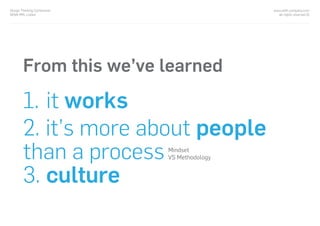 From this we’ve learned
1. it works
2. it’s more about people
than a process
3.
Mindset
VS Methodology
www.with-company.com
all rights reserved ©
Design Thinking Conference
NOVA IMS, Lisbon
 