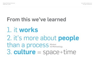 From this we’ve learned
1. it works
2. it’s more about people
than a process
3.
Mindset
VS Methodology
www.with-company.com
all rights reserved ©
Design Thinking Conference
NOVA IMS, Lisbon
 