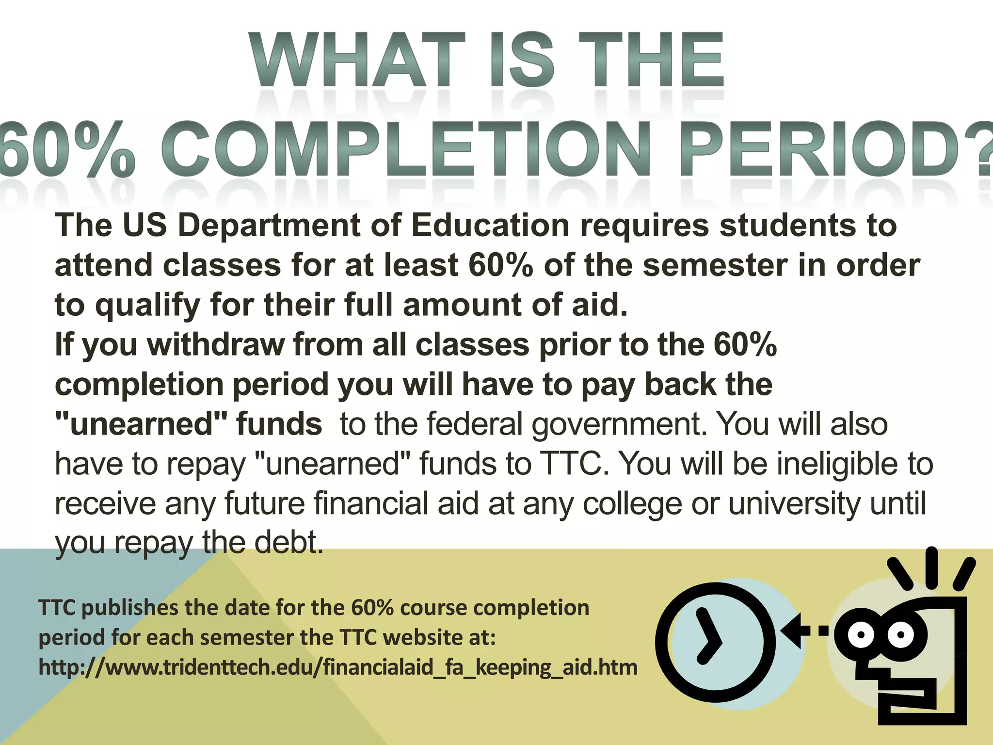 CONSYour financial aid statusToo many W’s can mean you will not meet the Standards of Academic Progress (SAP)necessary to receive financial aid.