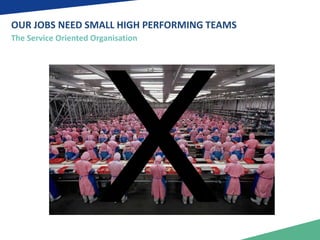 OUR JOBS NEED SMALL HIGH PERFORMING TEAMS 
The Service Oriented Organisation 
 