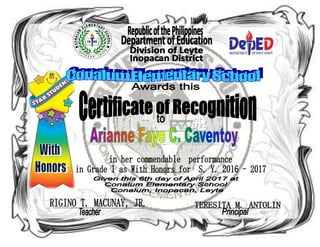 Certificate fo Recognition (With honors)