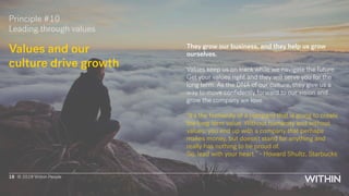 © 2019 Within People
Principle #10
Leading through values
Values and our
culture drive growth
18
They grow our business, a...