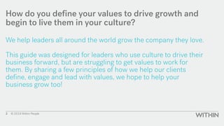© 2019 Within People2
How do you define your values to drive growth and
begin to live them in your culture?
We help leader...