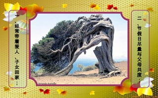 一
、
经
常
带
着
爱
人
、
子
女
回
家
；
二
、
节
假
日
尽
量
与
父
母
共
度
；
 