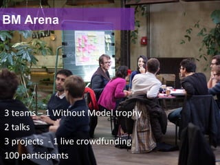 BM Arena
3 teams – 1 Without Model trophy
2 talks
3 projects - 1 live crowdfunding
100 participants
 