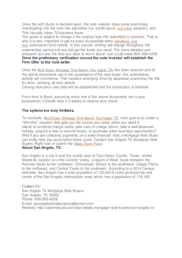 San Angelo Tx Mortgage Note Buyers Nationwide Note Buyers 806 368