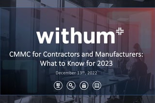 CMMC for Contractors and Manufacturers:
What to Know for 2023
December 13th, 2022
 
