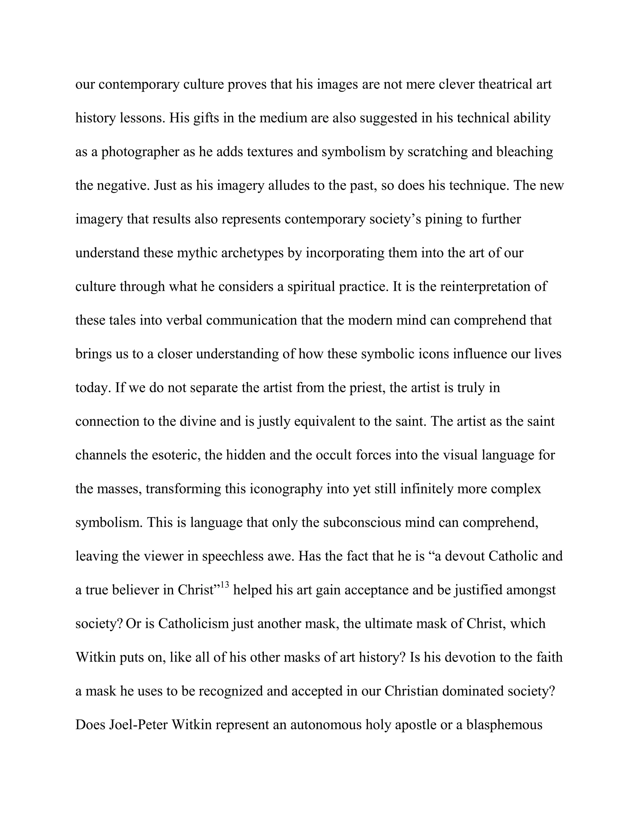 Sublimating the Tableau of Joel-Peter Witkin