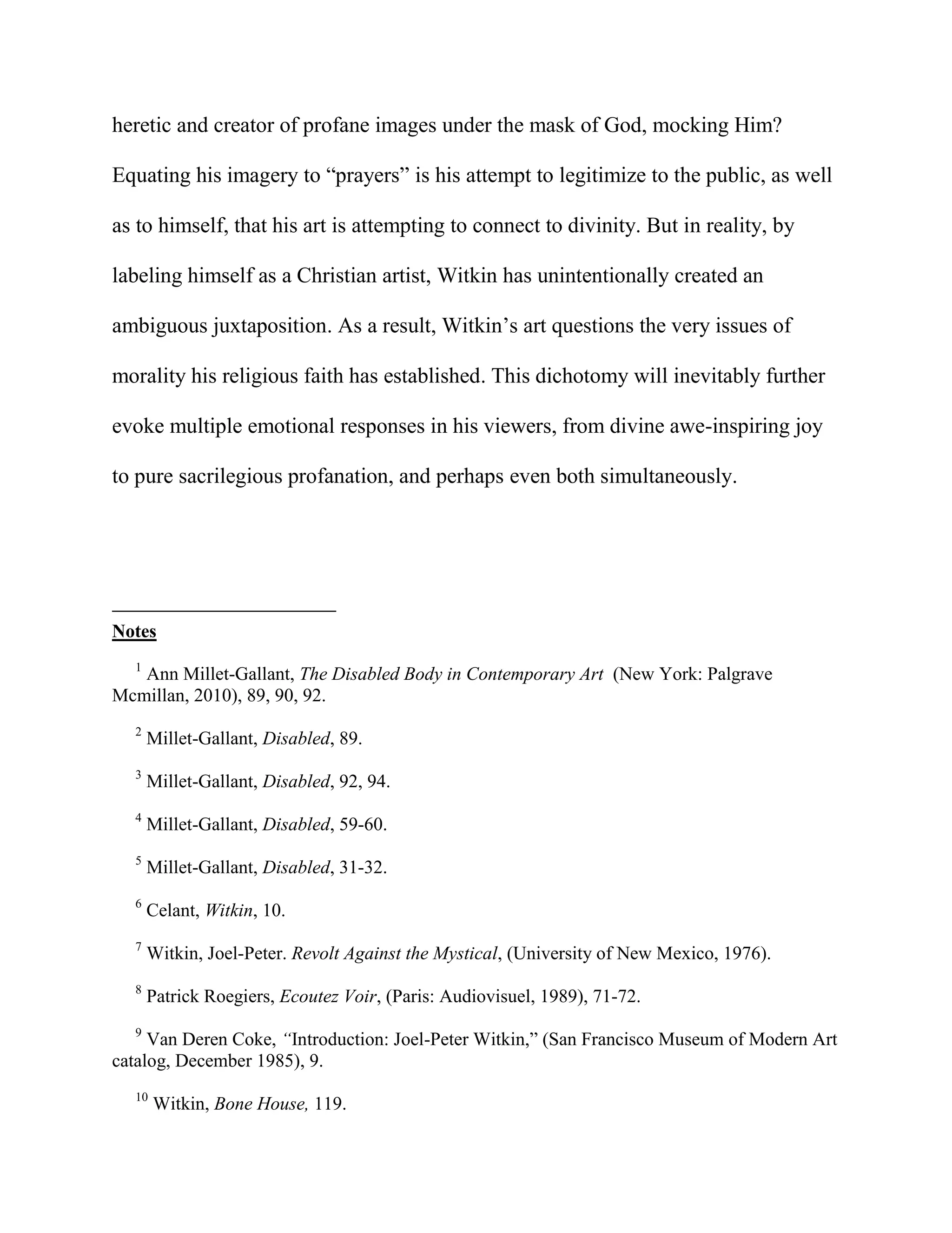 Sublimating the Tableau of Joel-Peter Witkin