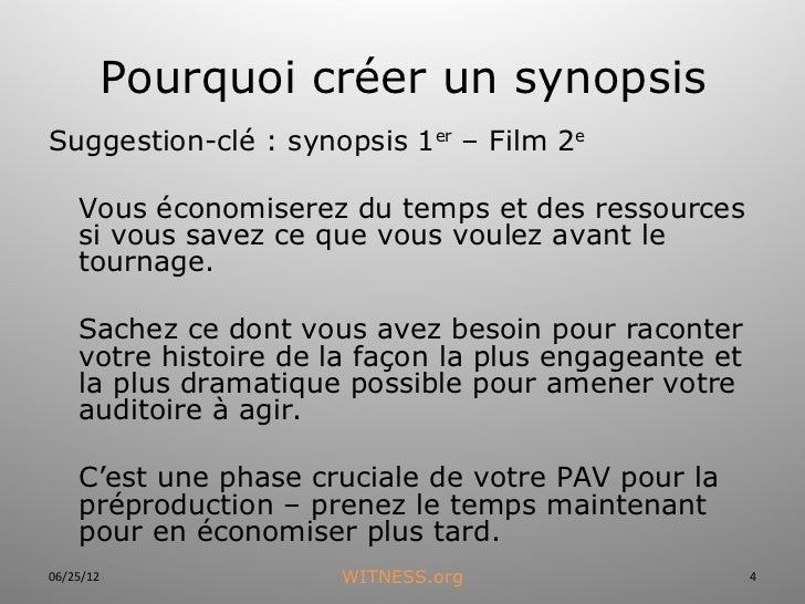 Witness curriculum 16faire un synopsis pour votre vidéo2011