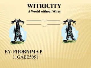 BY: POORNIMA P
11GAEE5051
WITRICITY
A World without Wires
 