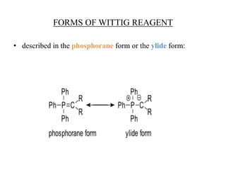 FORMS OF WITTIG REAGENT
• described in the phosphorane form or the ylide form:
 