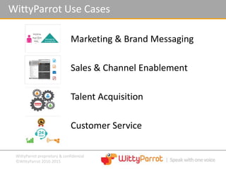WittyParrot proprietary & confidential
©WittyParrot 2010-2015
WittyParrot Use Cases
Marketing & Brand Messaging
Sales & Ch...