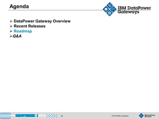 © 2015 IBM Corporation32
Agenda
 DataPower Gateway Overview
 Recent Releases
 Roadmap
Q&A
 