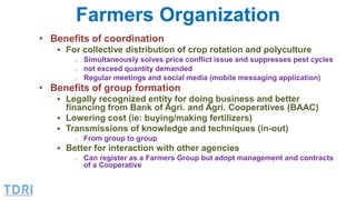 Farmers Organization
• Benefits of coordination
 For collective distribution of crop rotation and polyculture
o Simultane...