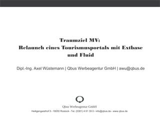 Projekt-Steckbrief
Hotels als Gastgeber
Basis des Monetarisierungskonzeptes:
Hotels und Pensionen zahlen dafür, dass sie über Traumziel-MV.de
ihren Gâsten einen ganz besonderen Mehrwert anbieten können
 