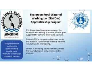 This Apprenticeship program provides the 
education and training to achieve WIWSA goals. 
Supported by DoH and other state...
