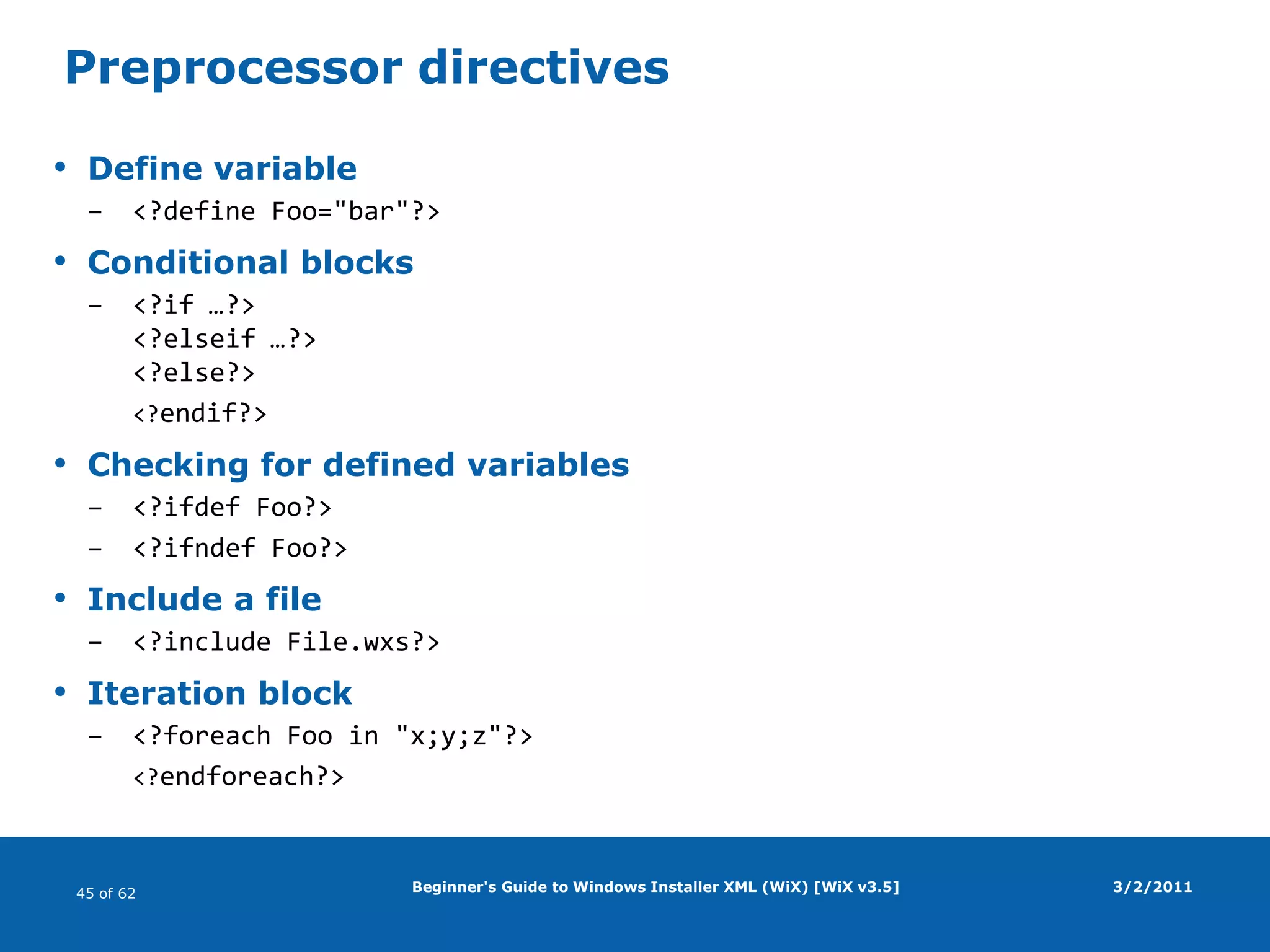 Beginner's Guide to Windows Installer XML (WiX) [WiX v3.5] Windows Installer SDK toolsOrca.exeMSI database viewer and editorScriptsWiRunSQL.vbsUpdates tables in MSI database (can be used in a post-build step)MoreSee C:\Program Files\Microsoft SDKs\Windows\v7.0\Samples\sysmgmt\msi\scripts3/2/2011