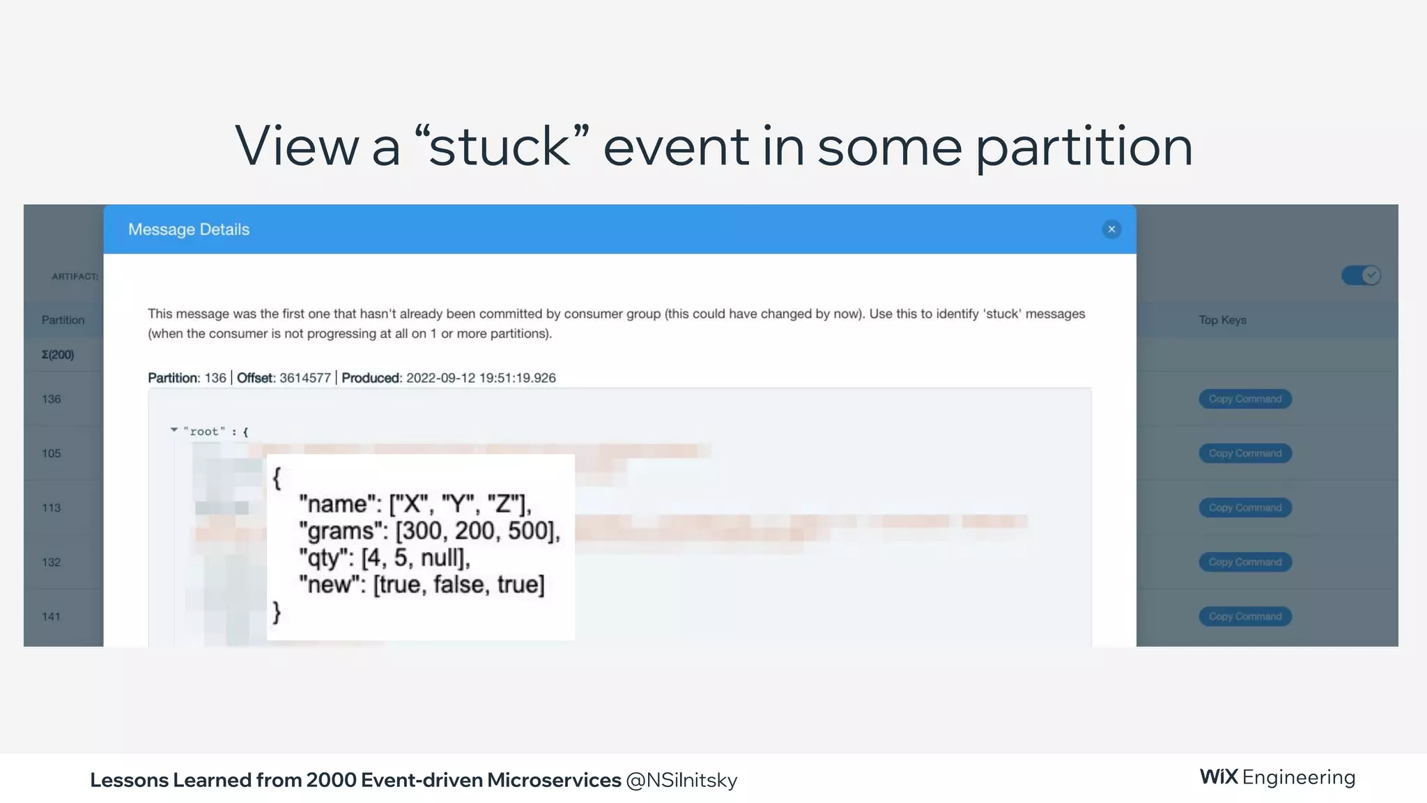 Lessons Learned from 2000 Event-driven Microservices @NSilnitsky
View a “stuck” event in some partition
 
