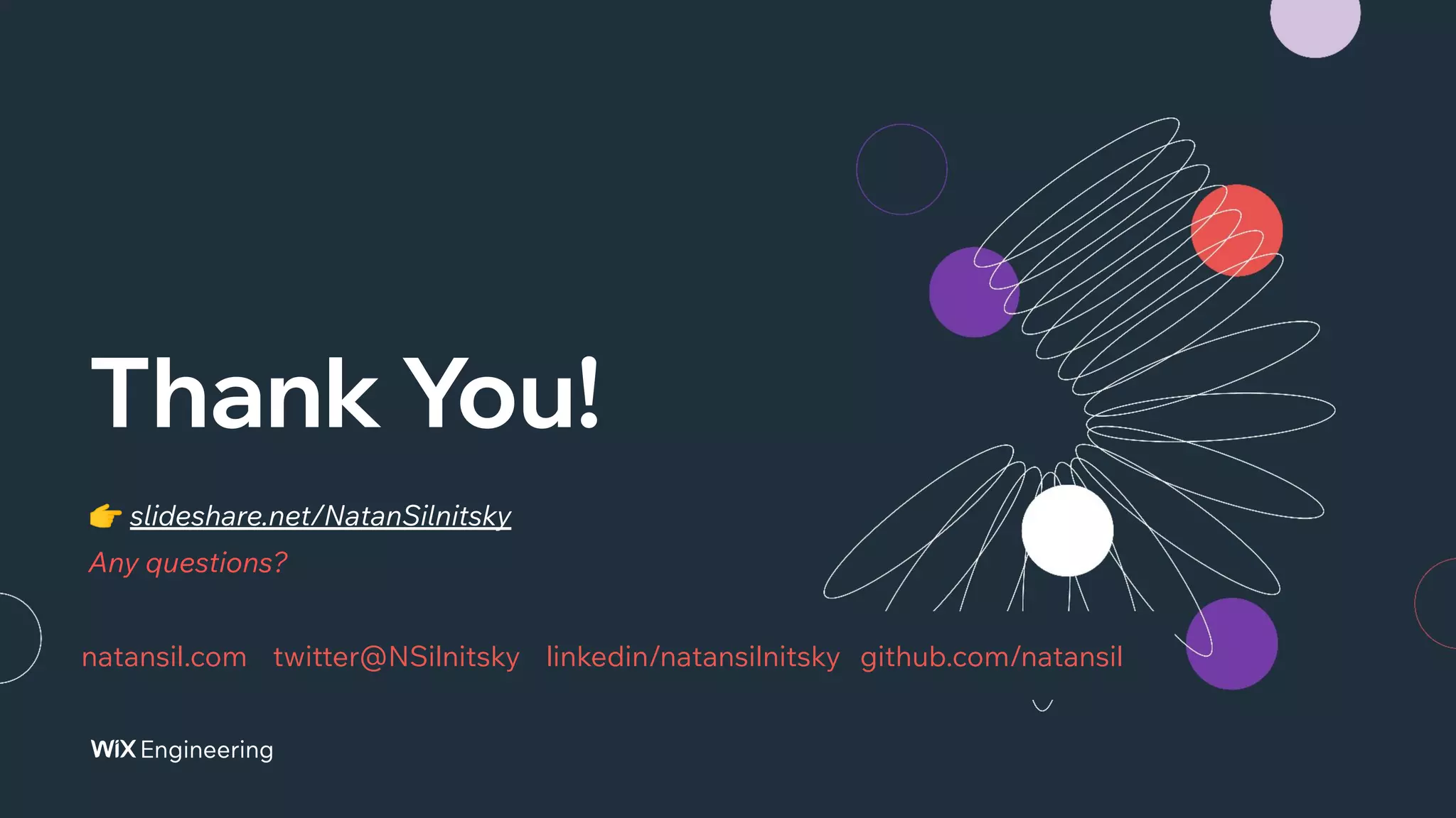 Thank You!
natansil.com twitter@NSilnitsky linkedin/natansilnitsky github.com/natansil
👉 slideshare.net/NatanSilnitsky
Any questions?
 