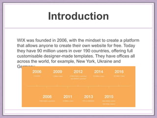 Introduction
WIX was founded in 2006, with the mindset to create a platform
that allows anyone to create their own website...