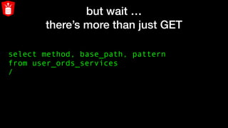 but wait …
there’s more than just GET
select method, base_path, pattern
from user_ords_services
/
 