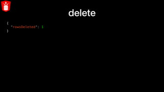 delete
{
"rowsDeleted": 1
}
 