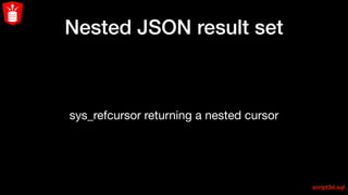 Nested JSON result set
sys_refcursor returning a nested cursor
script3d.sql
 