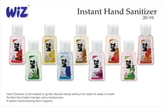 Instant Hand Sanitizer
30 ml.
Hand Sanitizer is formulated to gently cleanse hands without the need for water or towel.
Its Aloe Vera helps maintain skins moisturizers.
It cleans hands leaving them hygienic
 