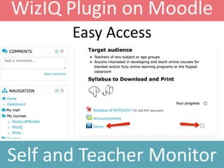 WizIQ Plugin on Moodle
Self and Teacher Monitor
Easy Access
 